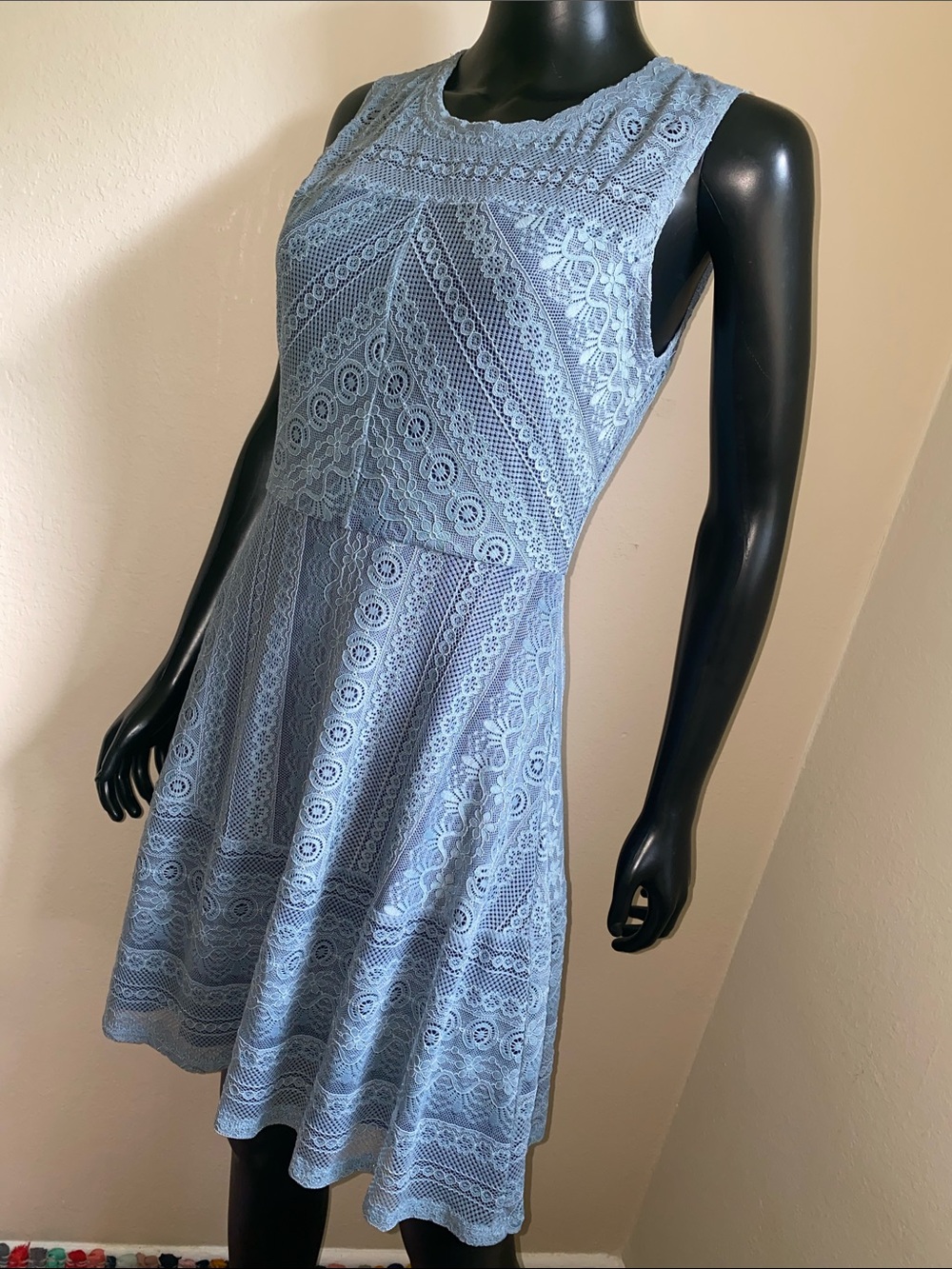 Skies Are Blue Lace Midi Dress in Dusty Blue - Picture 4 of 13